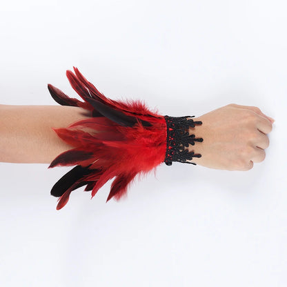 Manchettes en plumes de coq noires, 2 pièces, manchettes en plumes de coq teintes naturelles, chauffe-bras, accessoire de Costume de Cosplay de fête, gants en plumes