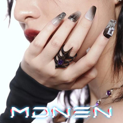 Triple layer spiked open adjustable ring Hip hop punk unisex for men and women