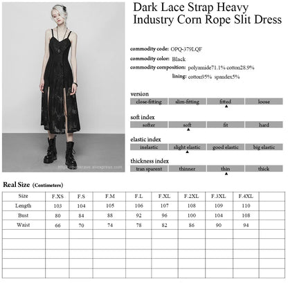 PUNK RAVE New Gothic Women's Black Lace Strap Corn Rope Slit Princess Sexy Split Long Dress for Women Party Night Club Dresses