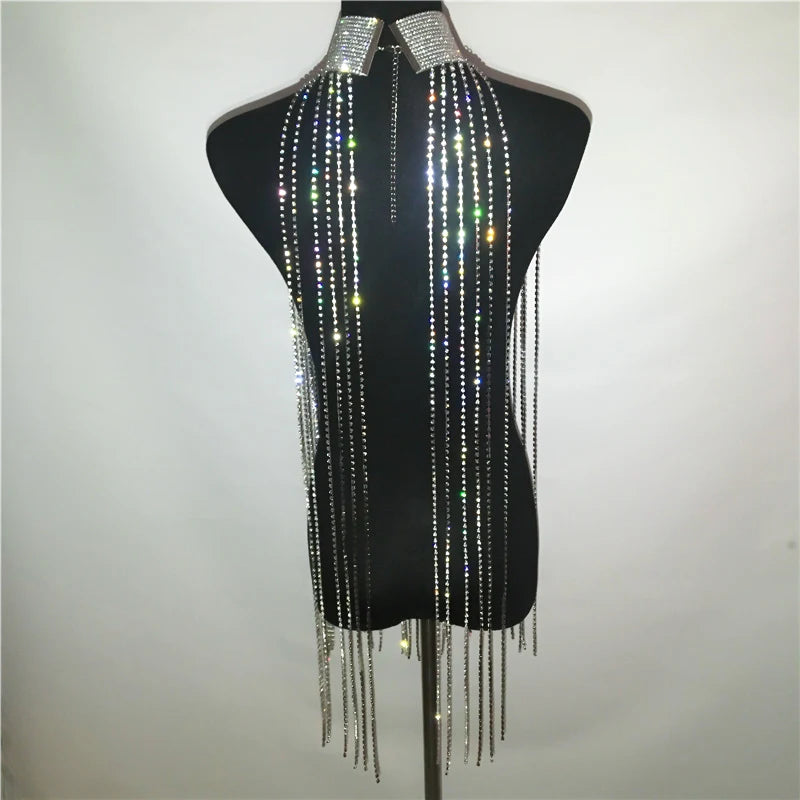 Handmade Rhinestone Tassel Metallic Necklace for Women Luxury Designer Female Jewelry Evening Cocktail Party Dress Decorations