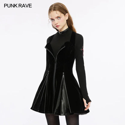 PUNK RAVE Women's Punk Daily Techwear Front Zippered Tube Dress with Adjustable Back Cross Shoulder Straps Club Small Dresses