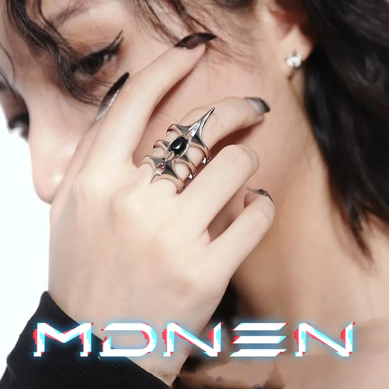 Triple layer spiked open adjustable ring Hip hop punk unisex for men and women