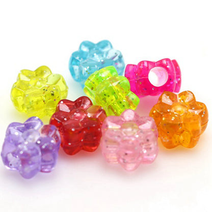 100 Mixed Transparent Glitter Color Flower Pony Beads 12mm Big Hole 4mm Kids Craft Kandi Bracelet