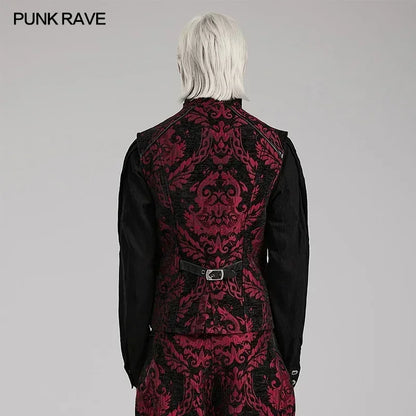 PUNK RAVE Men's Gothic Jacquard Gorgeous Small Stand Collar Vest  Party Club Casual Tops Men Jacket Autumn/Winter