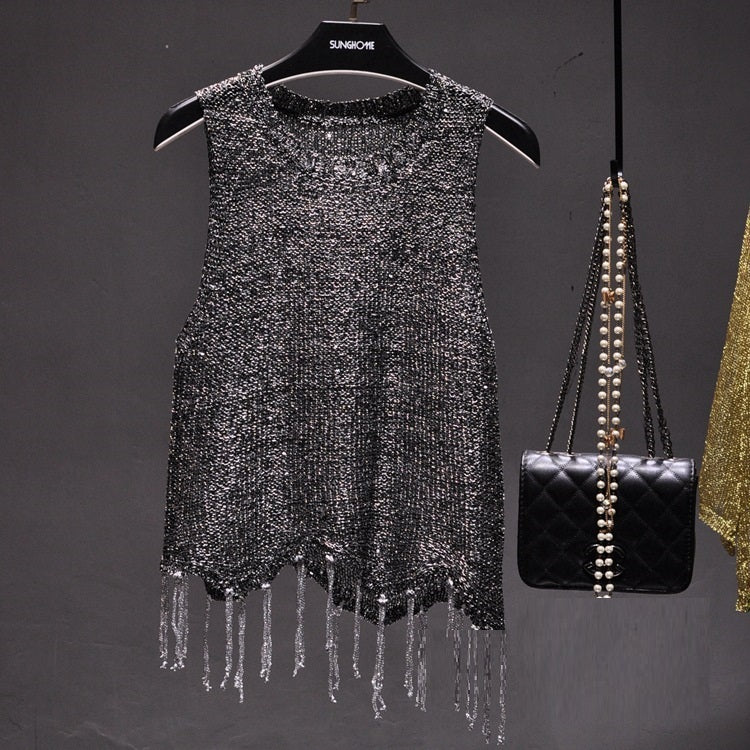 Hollow Sexy Sequined Small Sling Vest