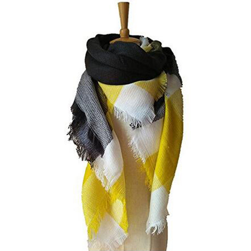 British College Literary Yellow Plaid Scarf Square Scarf