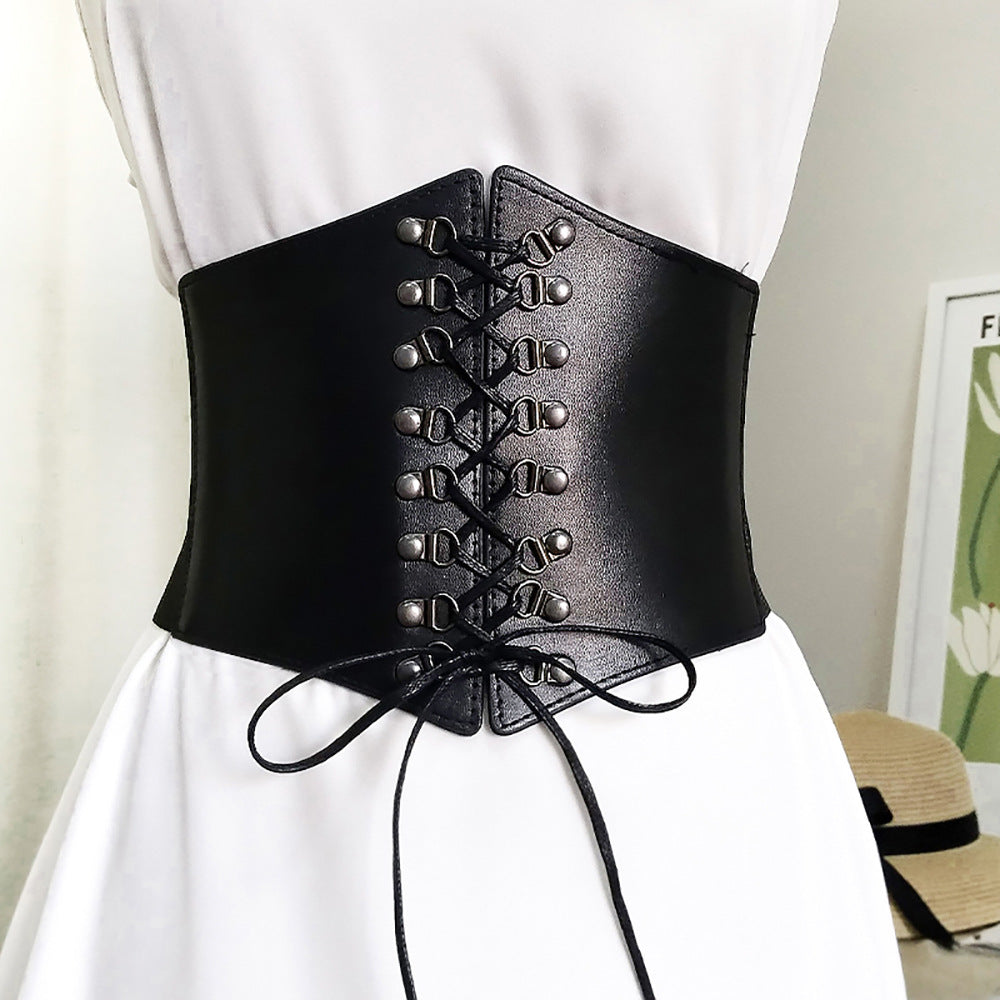 Ceinture élastique amincissante à lacets et rivets Punk pour femmes, contrôle de la taille