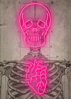 Pintura decorativa abstracta del esqueleto del corazón de neón