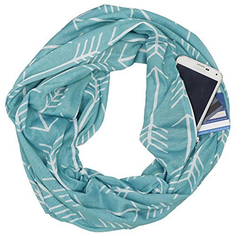 Pocket Scarf Arrow Pattern Printed Zipper Pocket Scarf