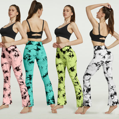 Pantalones de Yoga con estampado Tie Dye para mujer, mallas deportivas con fondo de campana, sin costuras, cintura alta, secado rápido, para Fitness y correr