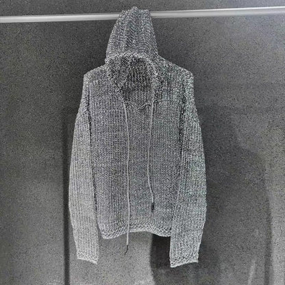 Reflective Knitted Hooded Sweater Long Sleeve