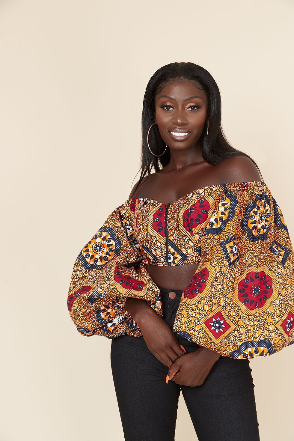 Haut tubulaire Sexy à col rond et manches longues pour femmes, impression numérique de Style africain