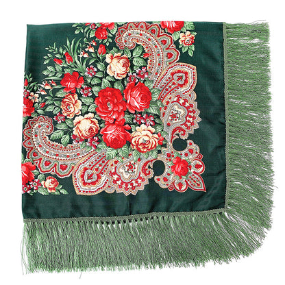 Women's Retro Print Floral Fringed Scarf