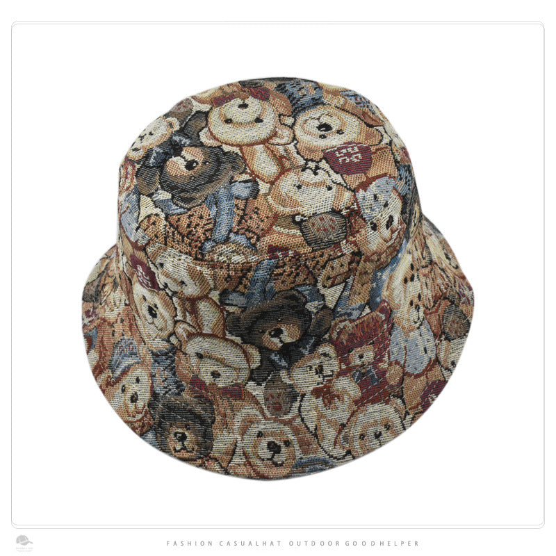 Chapeau seau plat en Jacquard ours mignon pour enfants, chapeau seau résistant au soleil, à la mode, assorti avec tout