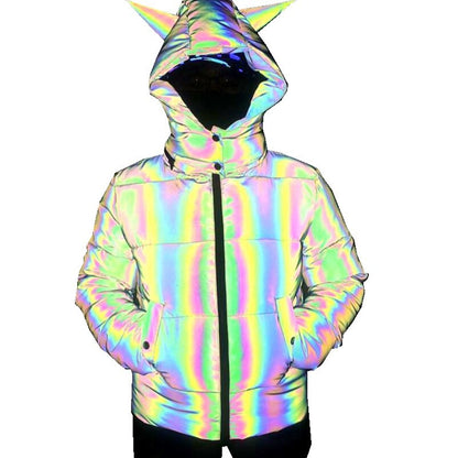 Colorful Reflective Cotton Coat Ladies Cute Three Dimensional Animal Horns