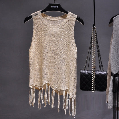 Hollow Sexy Sequined Small Sling Vest