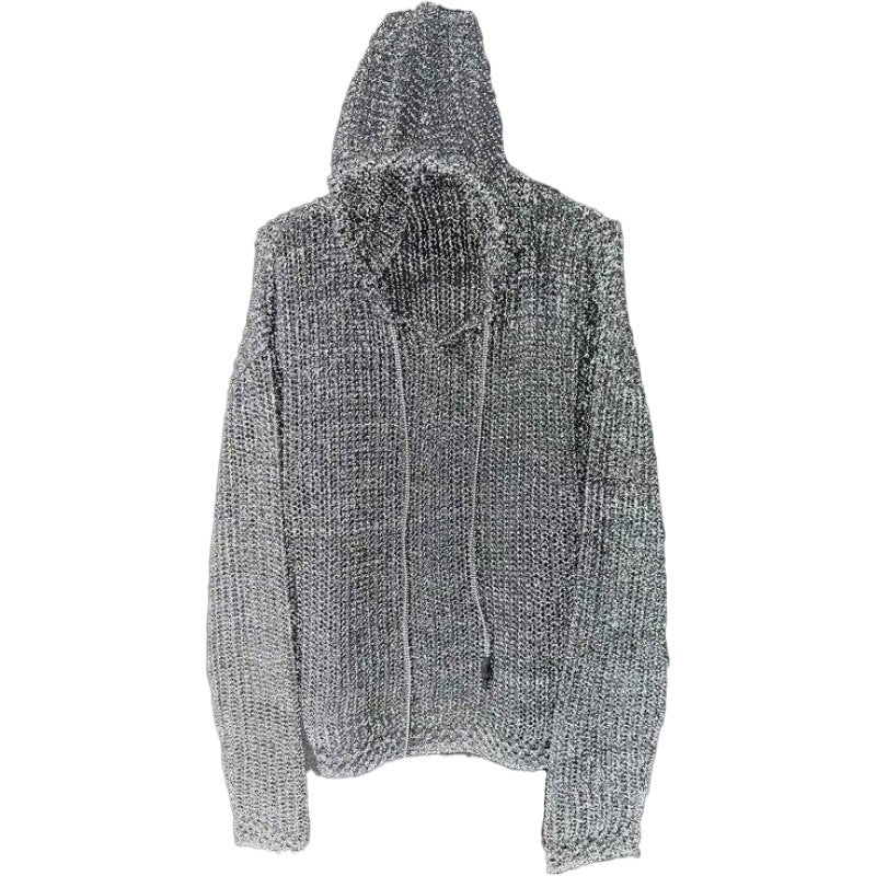 Reflective Knitted Hooded Sweater Long Sleeve