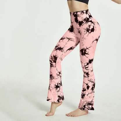 Pantalones de Yoga con estampado Tie Dye para mujer, mallas deportivas con fondo de campana, sin costuras, cintura alta, secado rápido, para Fitness y correr