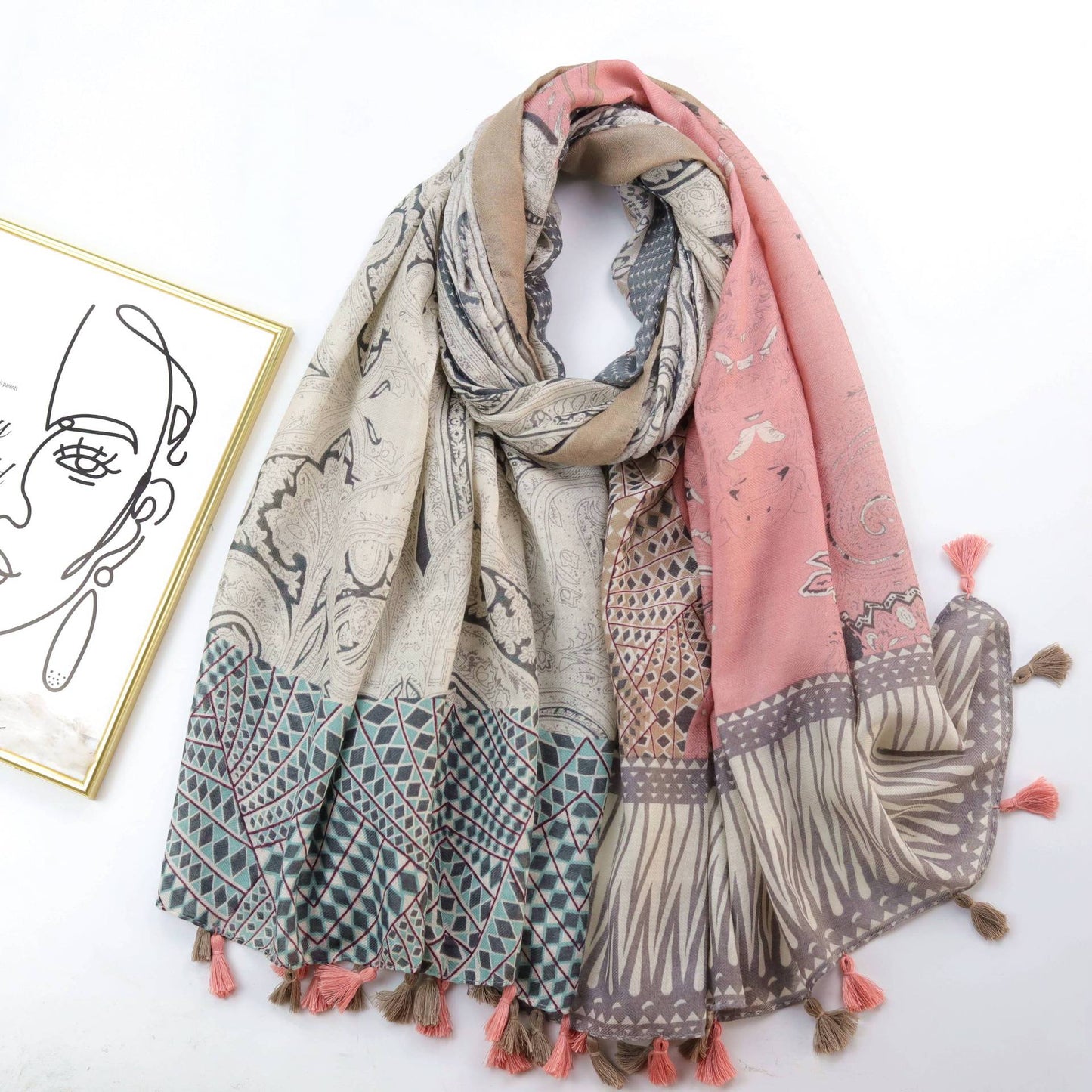 Châle foulard en soie imprimé noix de cajou pour femme