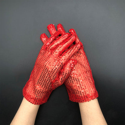 Guantes reflectantes de lentejuelas finas de moda para puesta en escena