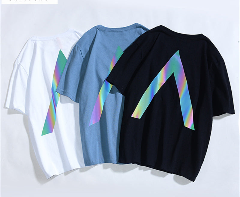 All-match Colorful Reflective T-shirt Men's New Half-sleeved Top