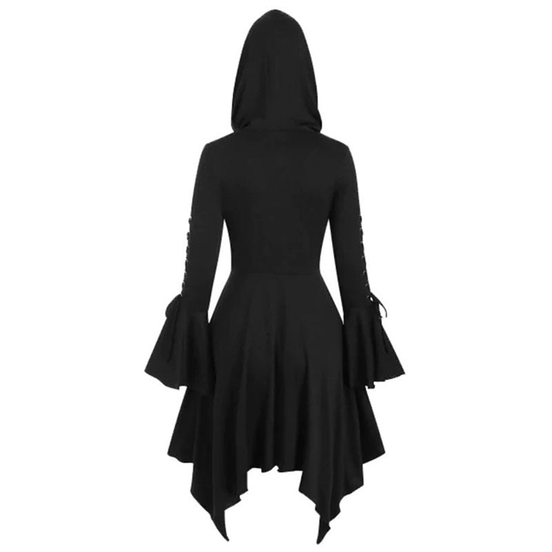 Vintage femme gothique robe à capuche cape Punk sorcière manteau à lacets ourlet irrégulier manches Lotus