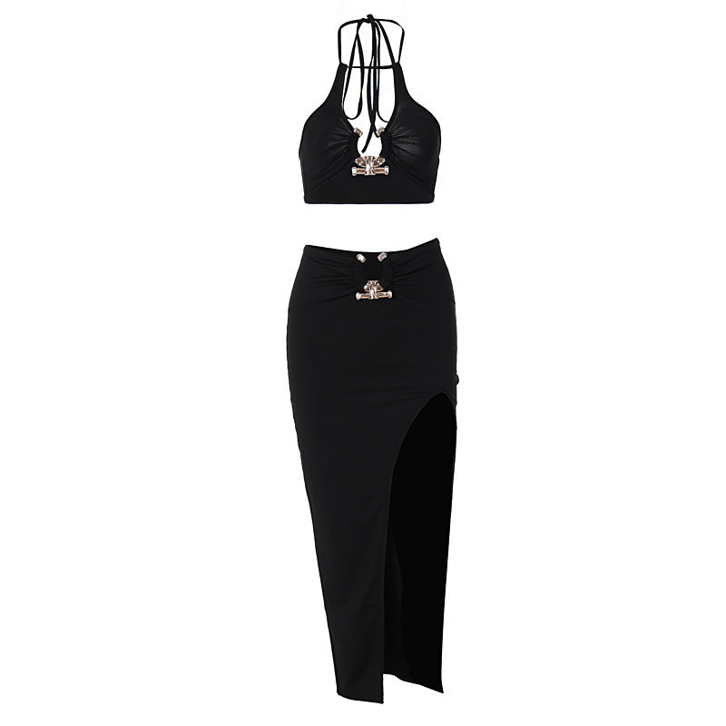 Conjunto de dos piezas con falda bandeau estilo club nocturno, traje de moda para mujer