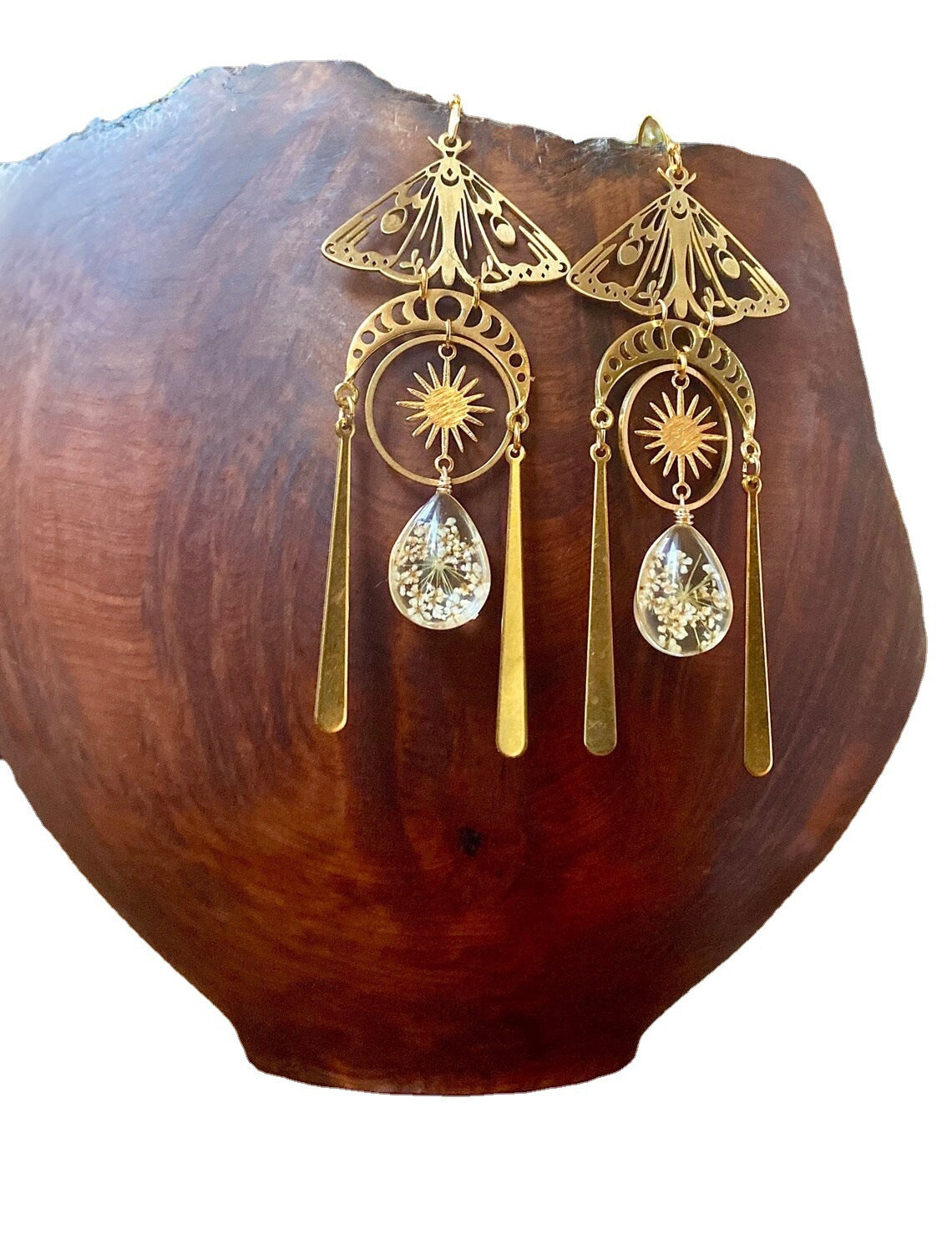 Boucles d'oreilles pendantes en cristal d'oléorésine Boho