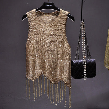 Hollow Sexy Sequined Small Sling Vest