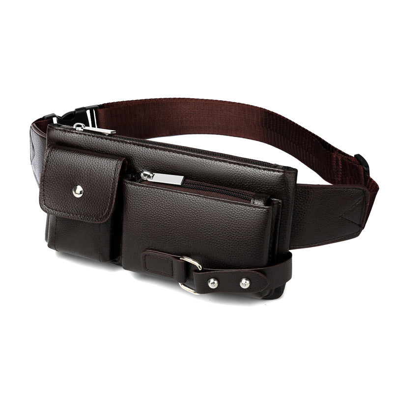 Men's Belt Bag Classic Solid Color PU Leather Waist Bag Outdoor Leisure Travel Fanny Pack Purse