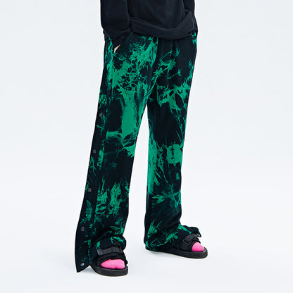 Pantalon à fermeture éclair tie-dye noir et vert pour hommes