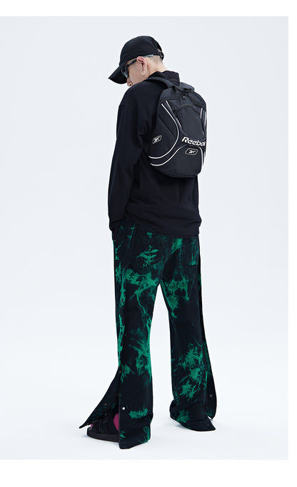 Pantalon à fermeture éclair tie-dye noir et vert pour hommes