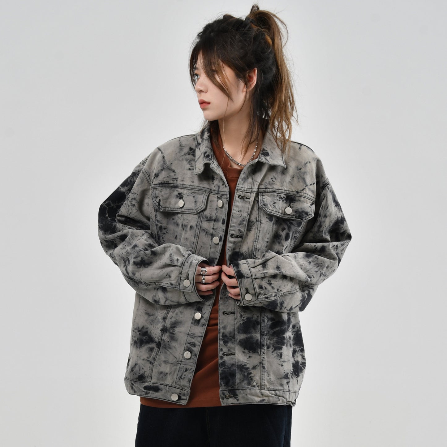 Veste en jean originale rétro tie-dye pour femme