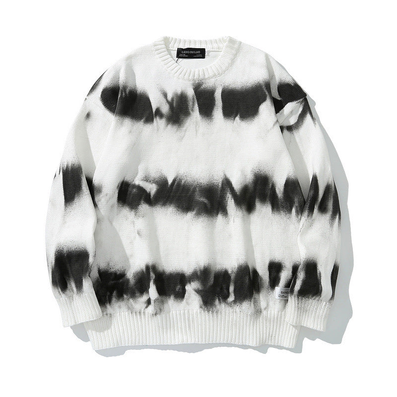 High Street Tie Dye rayé tricot pull pull Hip Hop pour hommes