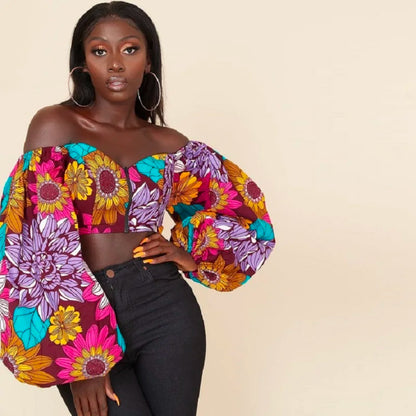 Haut tubulaire Sexy à col rond et manches longues pour femmes, impression numérique de Style africain