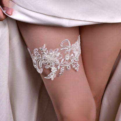 Bague de jambe sexy en dentelle avec perles et fleurs