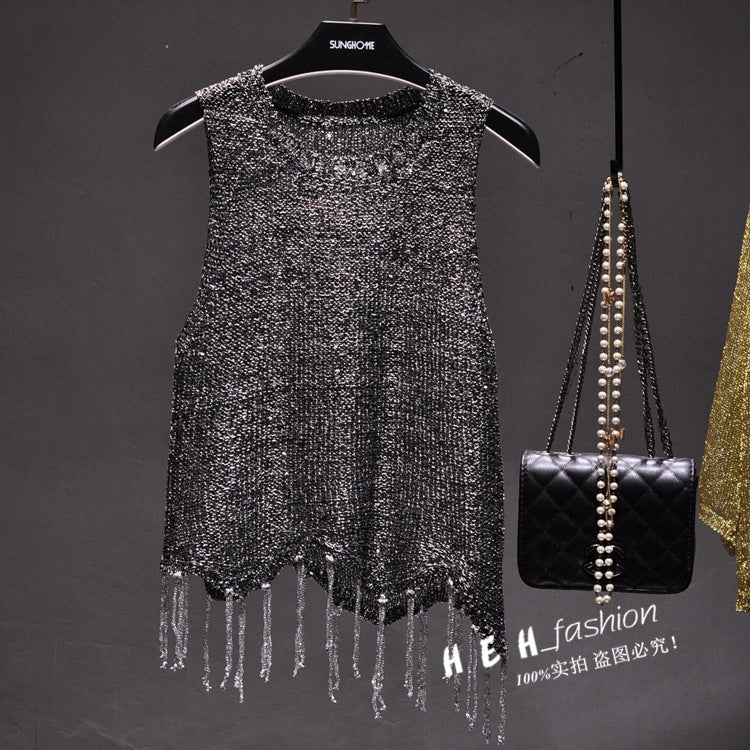 Hollow Sexy Sequined Small Sling Vest