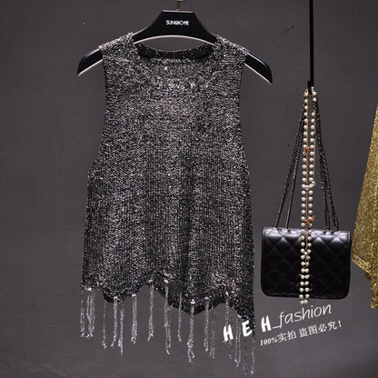 Hollow Sexy Sequined Small Sling Vest