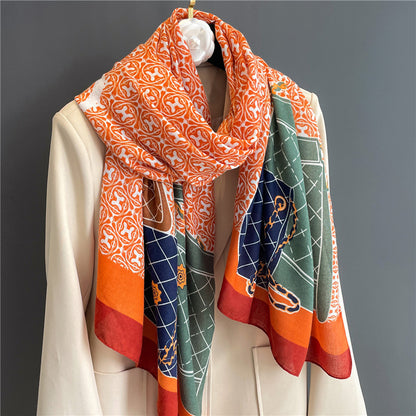 Cotton Linen Leaf Pattern Ladies Scarf